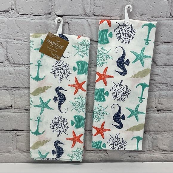 Nautical Beach Theme 4 Piece Kitchen Set 2 Dish Towels 1 Pot Holder 1 Oven Mitt - Picture 3 of 12
